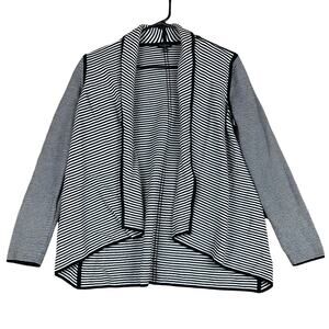 Talbots Womens Sweater Black White Striped Petite Cardigan Open Front SP